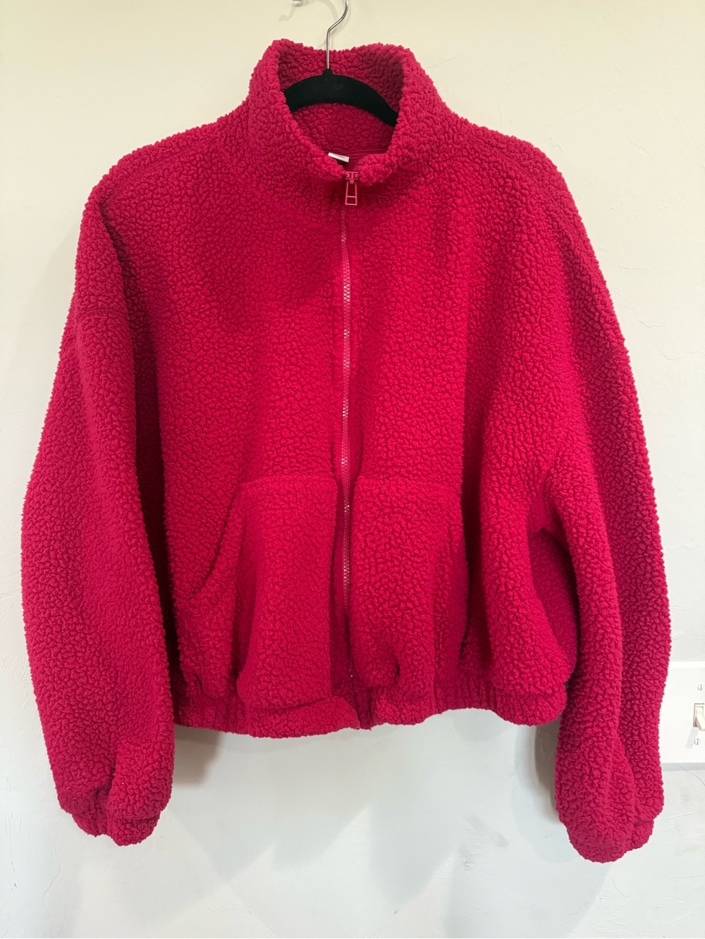 Cozy Sherpa Zip-Up Jacket in Bright Fuchsia Pink